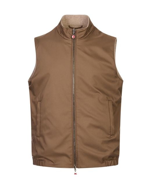 Kiton Brown Reversible High-Neck Vest for men