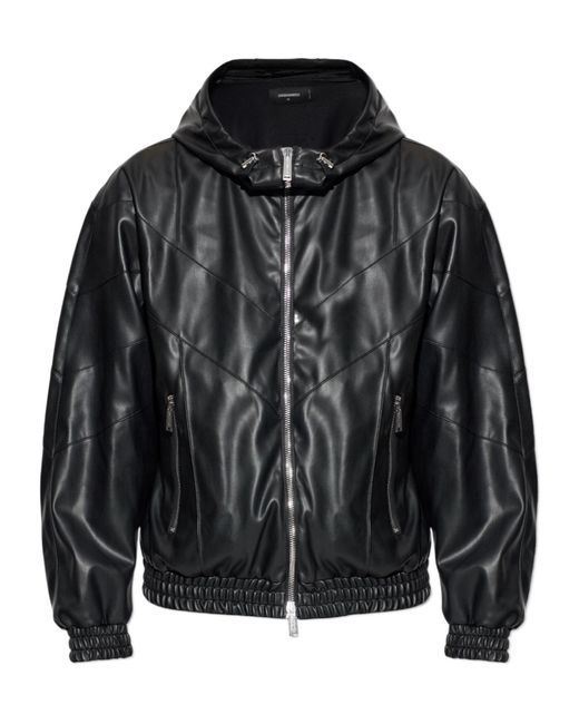 DSquared² Black Faux Leather Zipped Hoodie for men