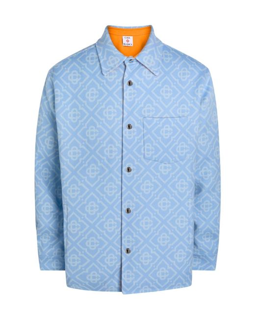 Casablanca Blue Monogrammed Wool Overshirt for men