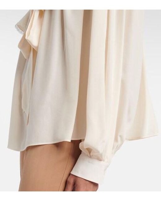 Stella McCartney White Bow-Detail Lace-Trimmed Silk Blouse