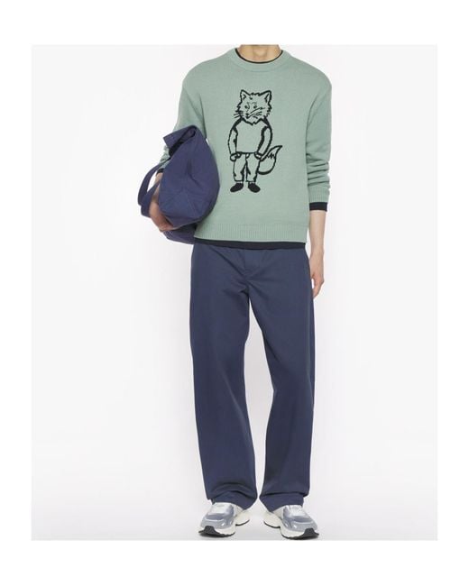 Maison Kitsuné Green Dressed Fox Intarsia Jumper for men
