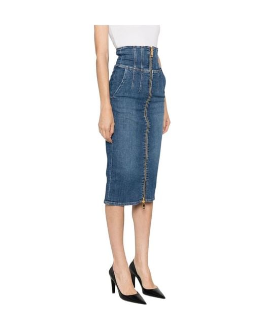 Elisabetta Franchi Blue Zip-Fastening High-Waisted Midi Skirt