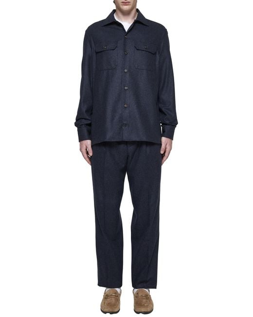 Brunello Cucinelli Blue Drawstring Elastic Waist Pants for men