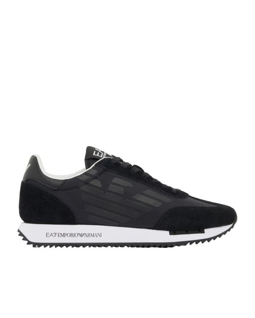 EA7 Black Lace-Up Low-Top Panelled Casual Sneakers for men