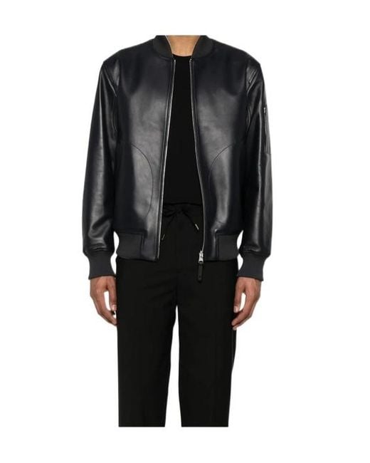Mackage Black Long-Sleeved Leather Jacket for men