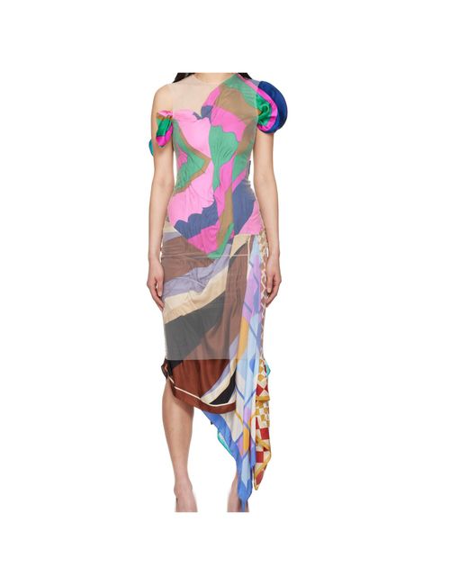 MARINE SERRE White Scarf-Detailed Asymmetric Midi Dress