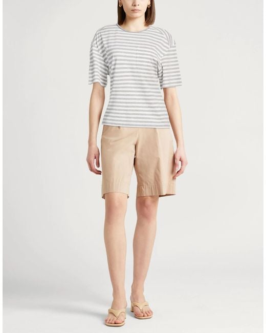Brunello Cucinelli White Striped Printed Short-Sleeve T-Shirt
