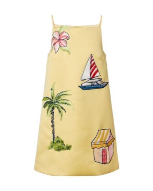 Leo Yellow Leia Beaded Patch-Appliqué Minidress