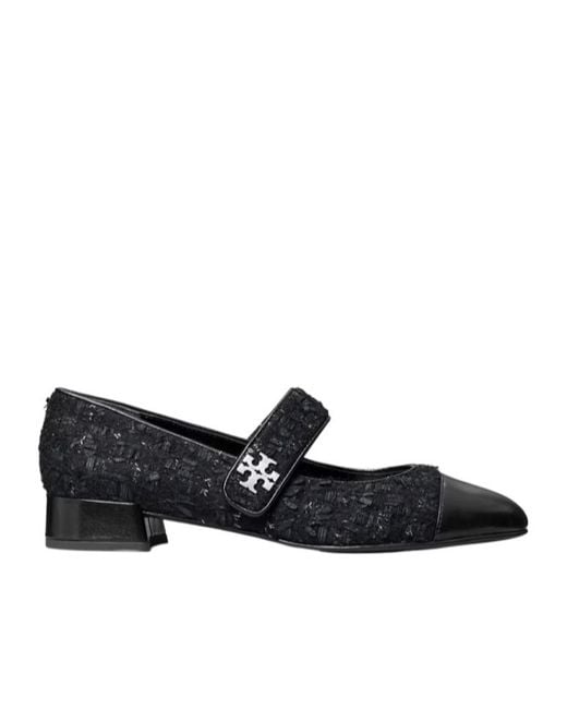 Tory Burch Black Tweed Cap-Toe Ballet Flats