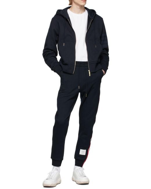 Thom Browne Blue Tonal-Bar Hooded Jacket for men