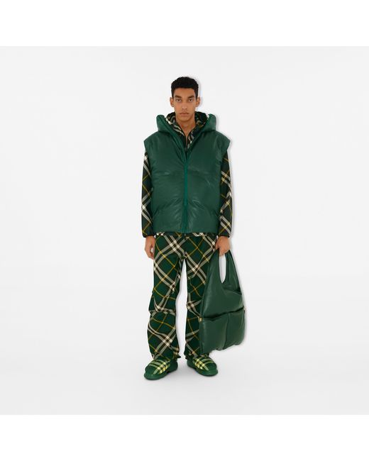 Burberry Green Wide-Leg Equestrian Knight Motif Checked Trousers for men