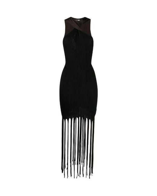 Bottega Veneta Black Halterneck Fringed Dress