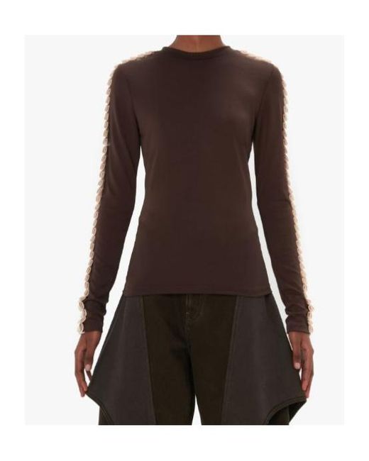 J.W. Anderson Brown Pleated-Trim Long-Sleeve Top