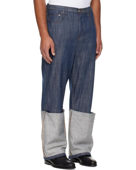 Edward Cuming Blue Turn-Up Drop-Down Jeans for men
