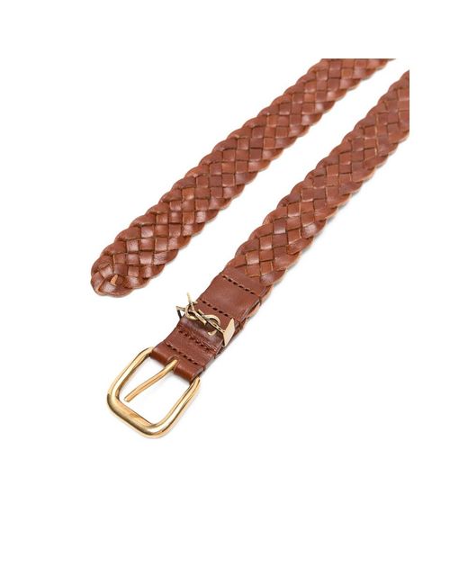 Saint Laurent Brown Logo Plaque Braided Belt for men