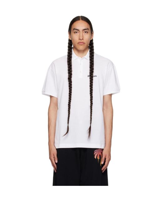 Palm Angels White Logo Embroidered Polo Shirt for men