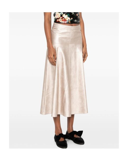 Forte_forte Natural Metallic-Effect Panelled Midi Skirt
