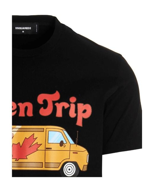 DSquared² Black Graphic Printed Crewneck T-Shirt for men
