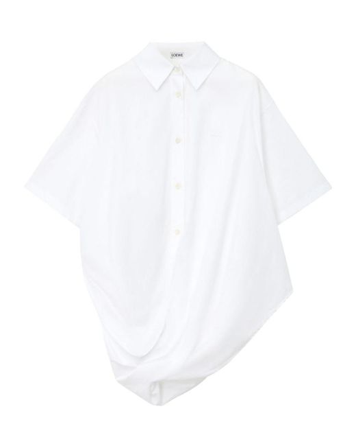 Loewe White Short-Sleeved Draped Cotton Shirt
