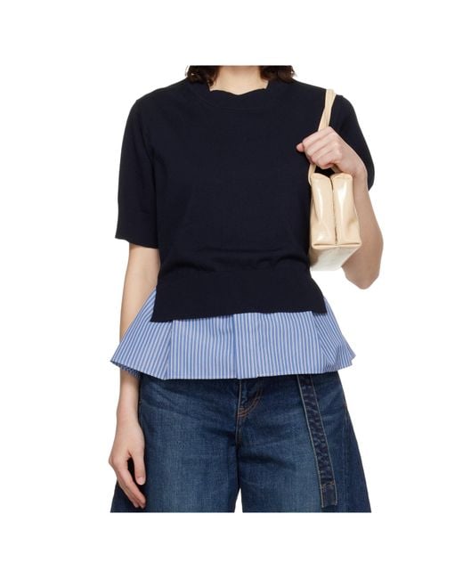 Sacai Blue Short-Sleeved Patchwork Knitwear
