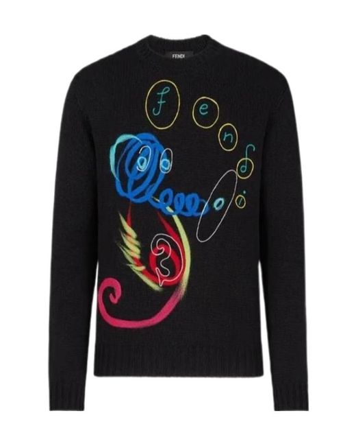 Fendi Black Embroidered Pullover With Logo for men