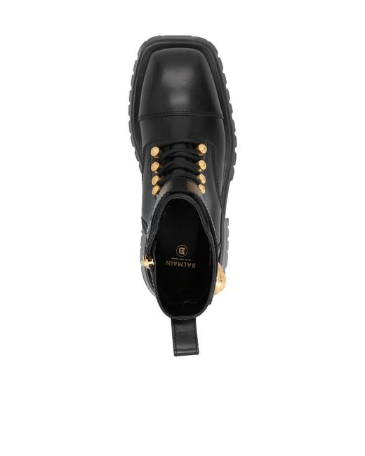 Balmain Black Button Embellished Ridged Ankle Boots