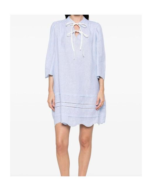 Fabiana Filippi Blue Tie-Neck Scalloped Midi Dress