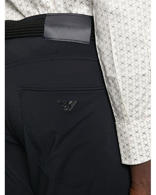 Emporio Armani Blue Logo-Plaque Trousers for men