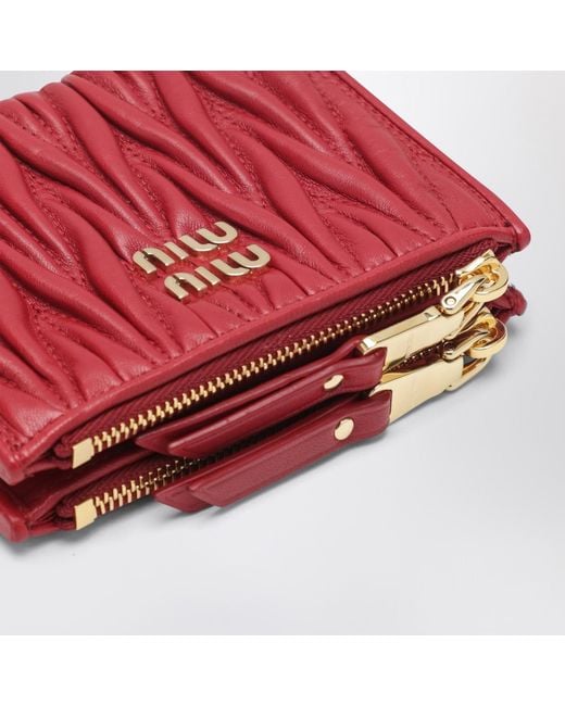 Miu Miu Red Logo Plaque Zipped Wallet