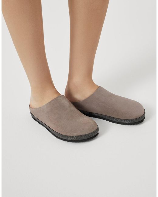 Brunello Cucinelli Brown Monili Chain-Detail Flat Mules