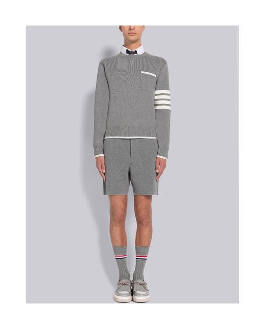 Thom Browne Gray 4-Bar Striped Crewneck Jumper for men