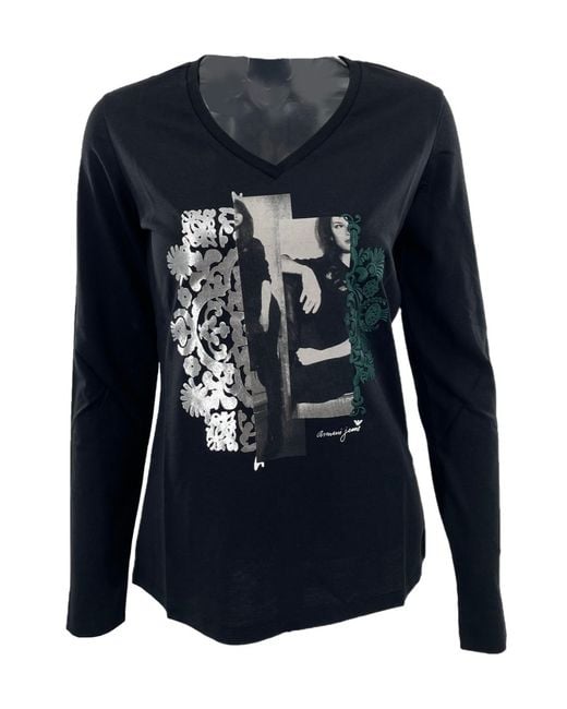 Armani Jeans Blue V-Neck Long-Sleeved T-Shirt