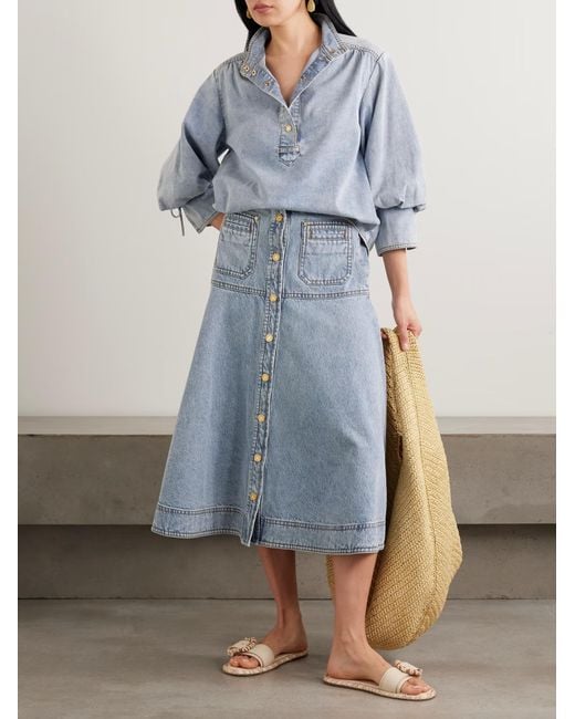 Zimmermann Blue High-Neck Denim Shirt