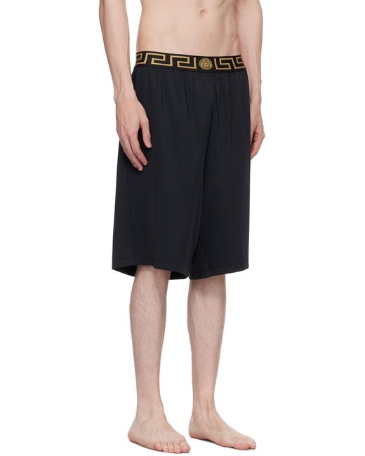 Versace Black Elasticated Waistband La Greca Printed Bermuda Shorts for men