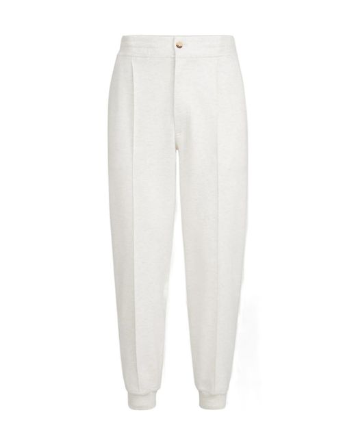 Brunello Cucinelli White Techno Cotton French Terry Double Cloth Trousers for men