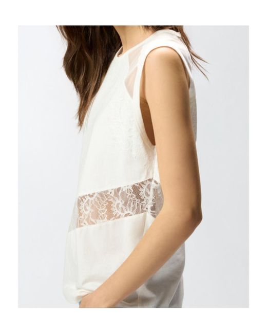 Pinko White Molly Lace Detailed Sleeveless Top