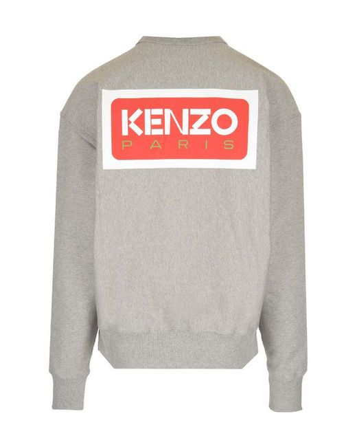 KENZO Gray Logo-Patch Crewneck Sweatshirt for men