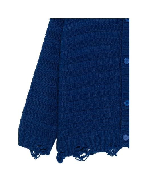 MM6 by Maison Margiela Blue Distressed Knitted Cardigan for men