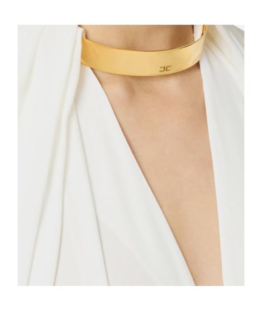 Elisabetta Franchi White Jewel-Collar Long-Sleeve Top