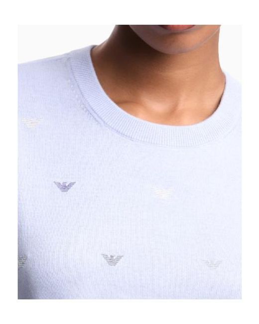 Emporio Armani Blue Embroidered Short-Sleeve T-Shirt