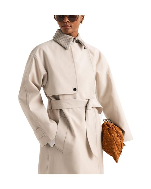 Bottega Veneta Natural Mid-Length Stand-Collar Trench Coat