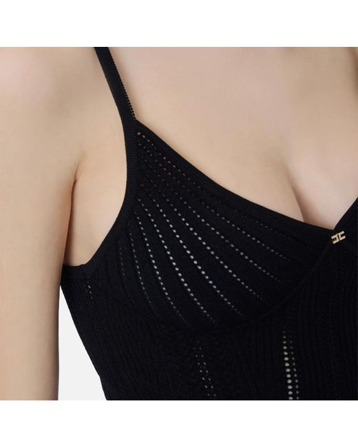 Elisabetta Franchi Black Pointelle Bodysuit Knitted Top