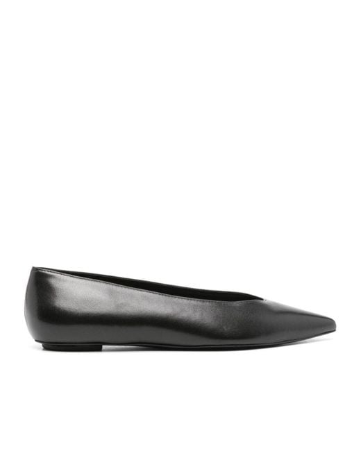Stuart Weitzman Black Pointed-Toe Leather Ballerinas