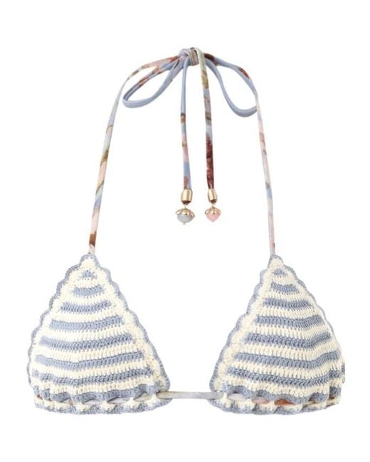 Zimmermann White Awaken Striped Crochet Bikini Top