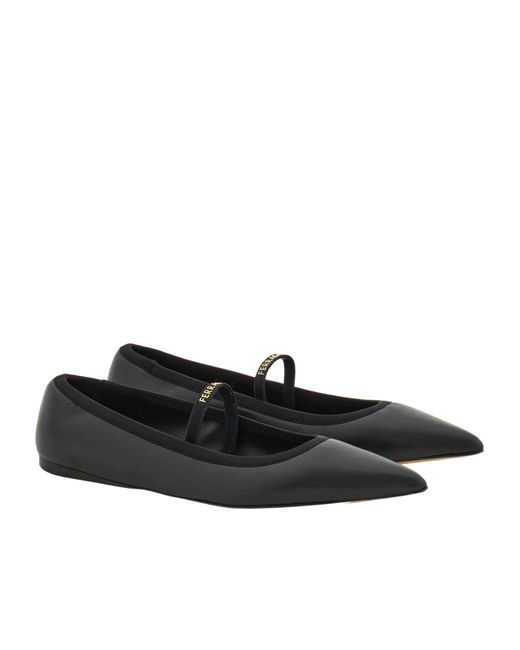 Ferragamo Black Ballet Flat With Ankle Ribbon