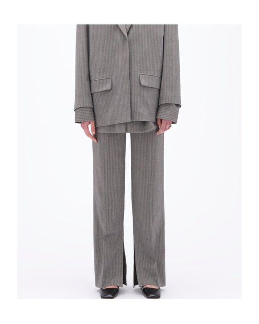 REMAIN Birger Gray Herringbone-Pattern Striped Trousers