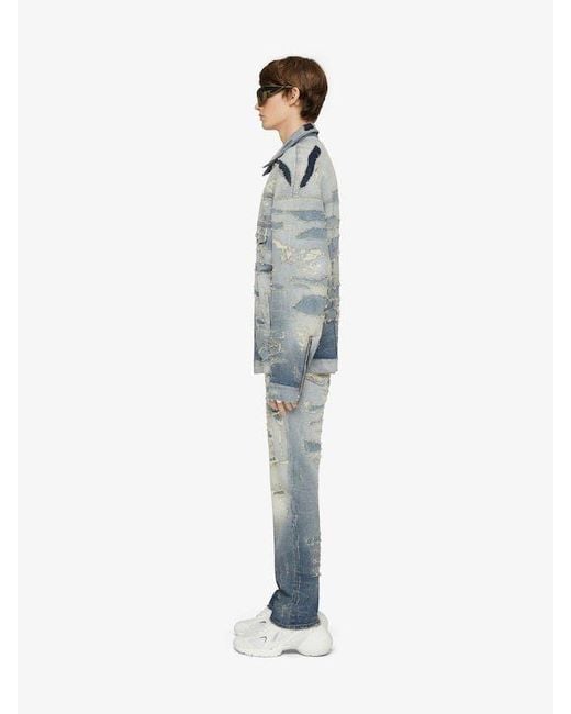 Givenchy Blue Destroyed Oversized Denim Jacket for men