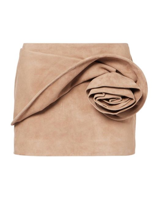 Magda Butrym Natural Floral-Applique Suede Miniskirt