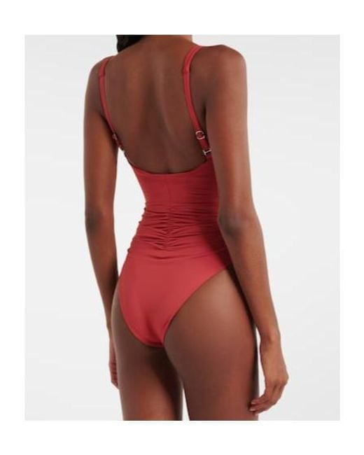 Magda Butrym Red Floral-Appliqué Ruched Swimsuit