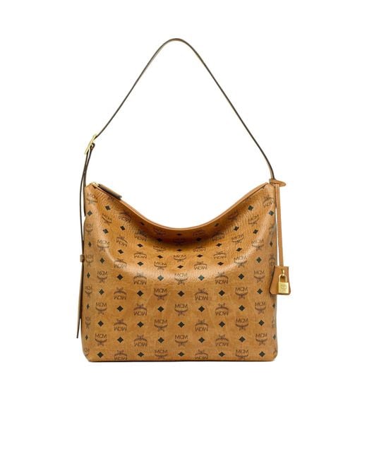 MCM Brown Large Aren Visetos-Printed Zipped Shoulder Bag